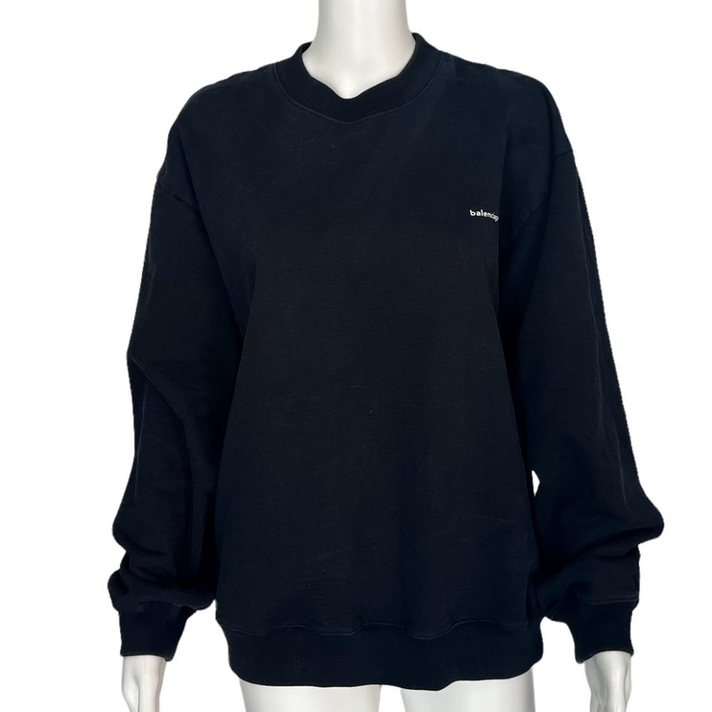 Balenciaga Black Crewneck Sweatshirt Size Large 100% Cotton Sweater
